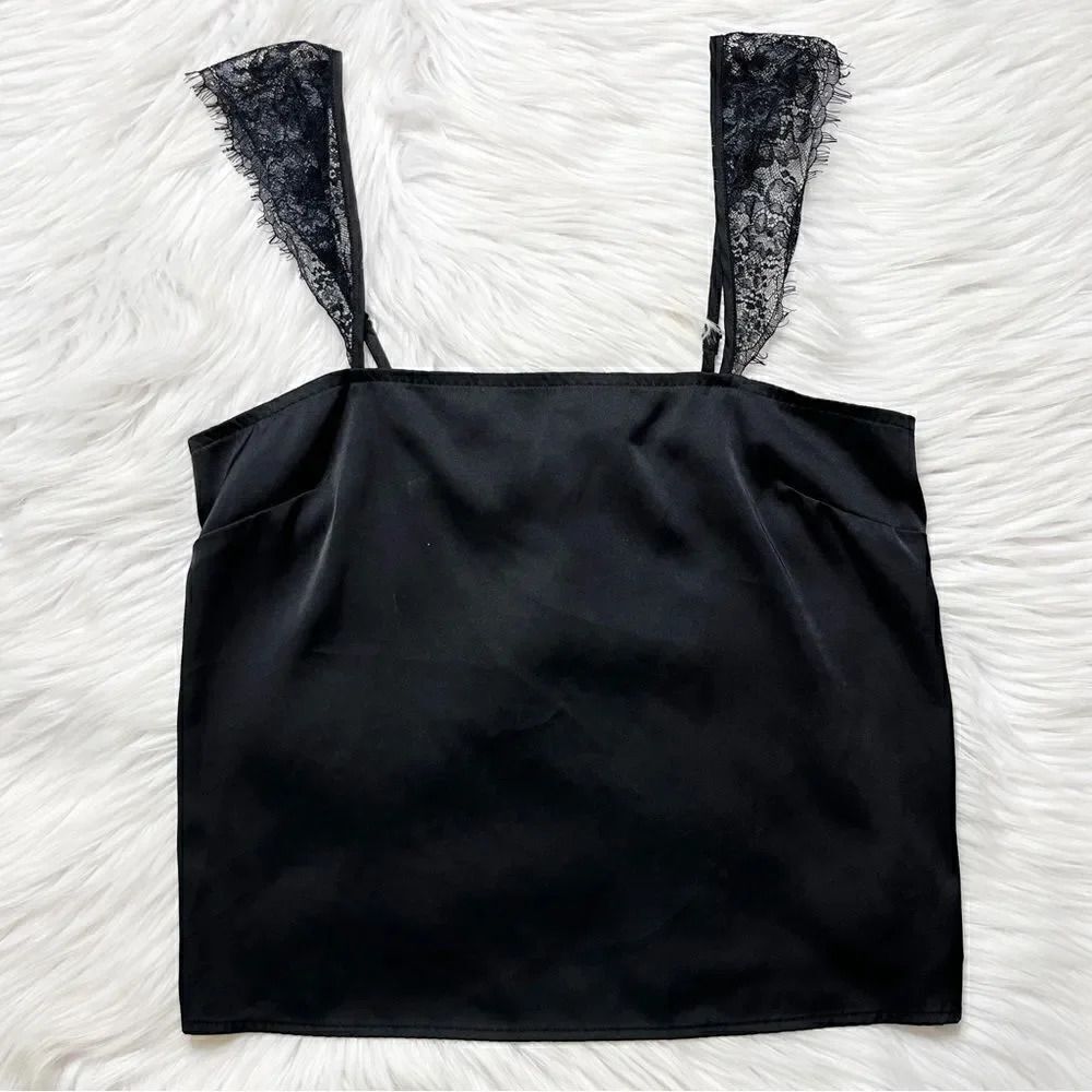 Forever 21 Lace Straps Square Neck Silky Blouse Tank Black Size Small
